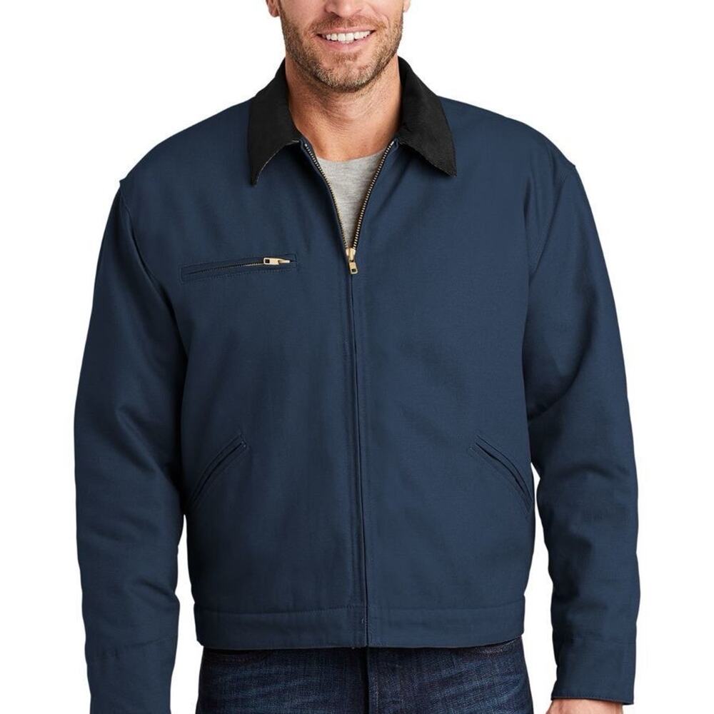 Tri-Mountain NWT Mens XL Navy Canvas Work Wear Detroit Jacket Corduroy Collar